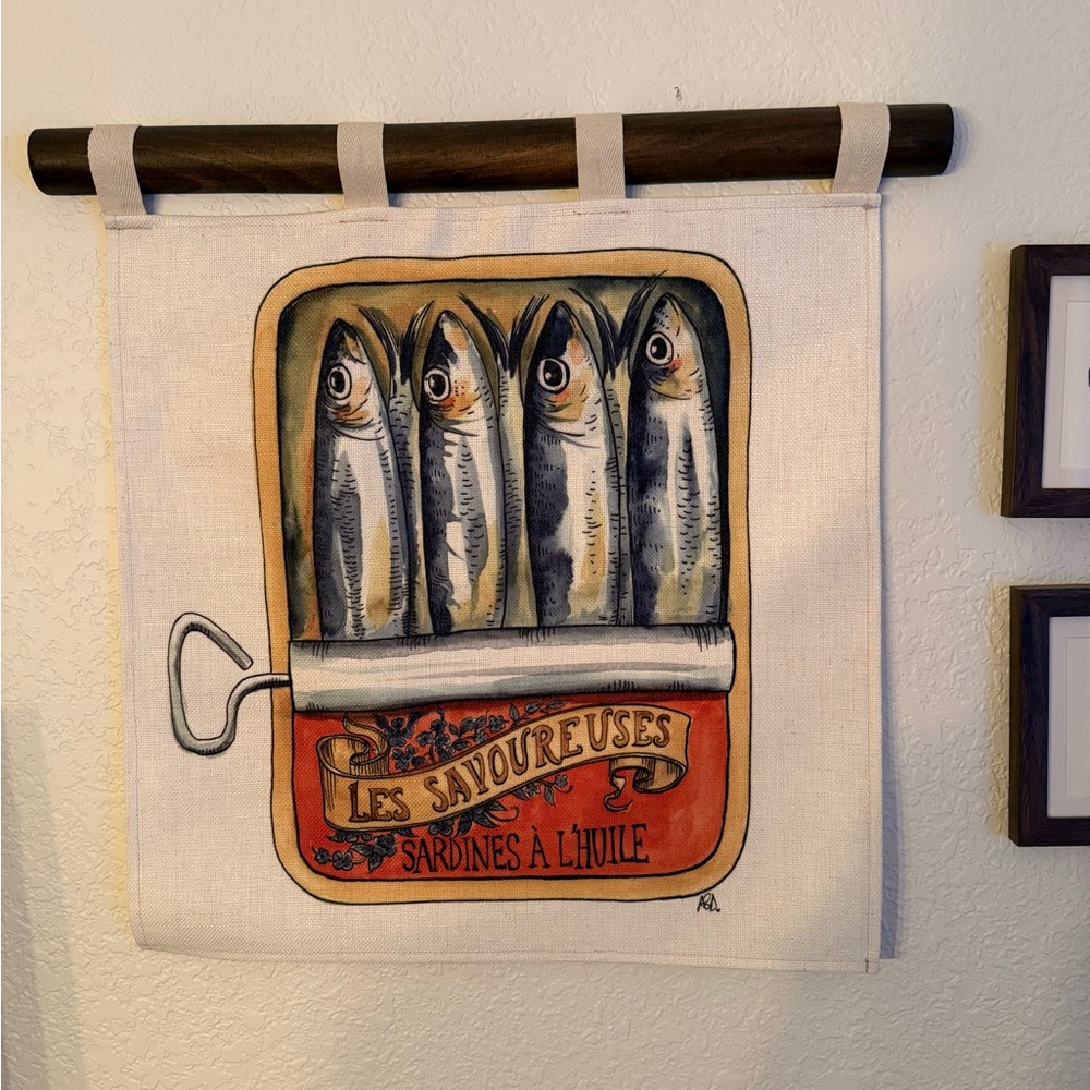 Cost Plus World Market Sardine Can Wall Art - Blue, Orange, Brown